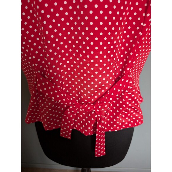 80s Red Polka Dot Short Sleeve Blouse, Vintage Womens Top Size L - Picture 9 of 10
